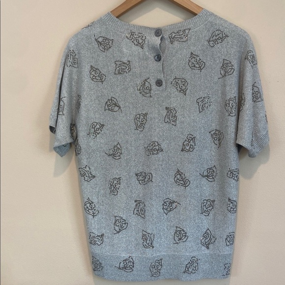 Zadig & Voltaire -Grey Metallic Linen Top – Shimmer Knit Tee - Picture 7 of 10